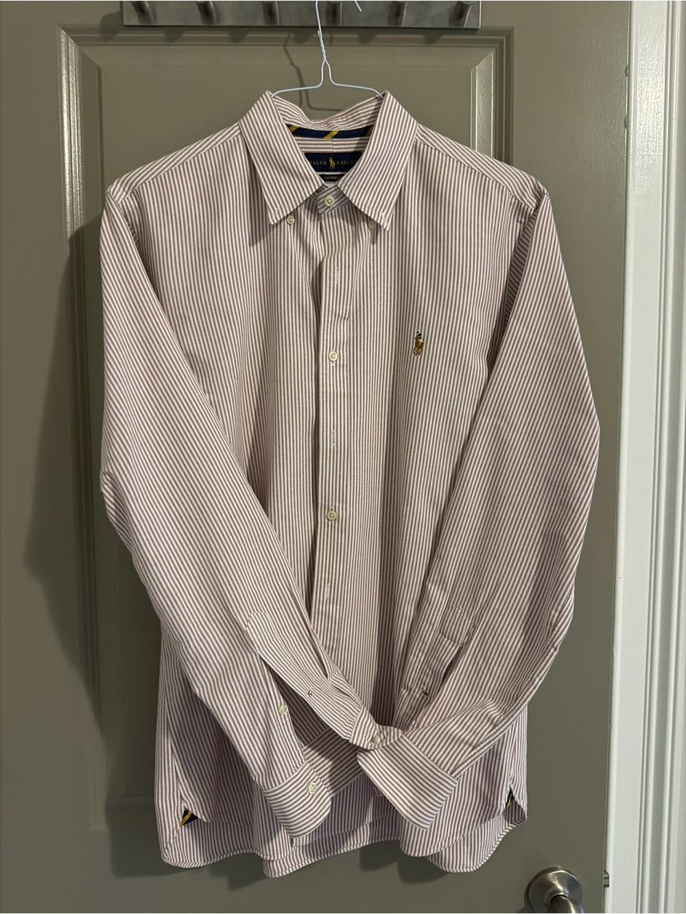 Ralph Lauren Men’s Button-Down Dress Shirt - White & Red Pinstripe